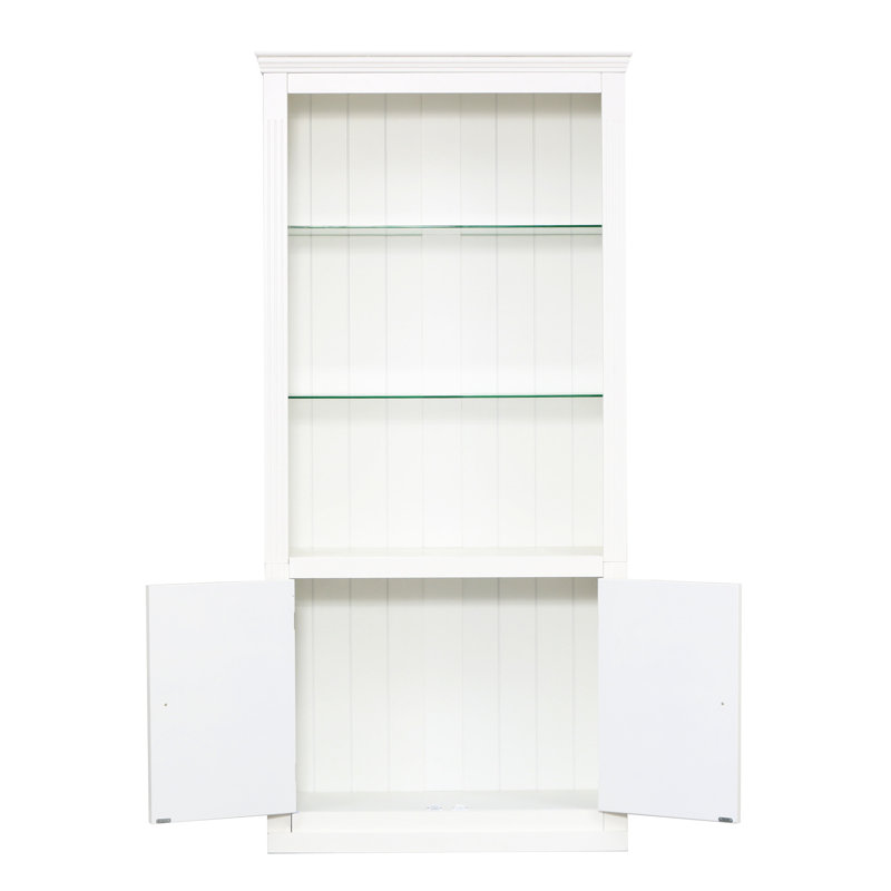 Élégante tablette de style rétro de 78,58 po de hauteur avec 5 lumières DEL et tablettes en verre trempé pour la maison, le bureau ou la bibliothèque rétro blanche