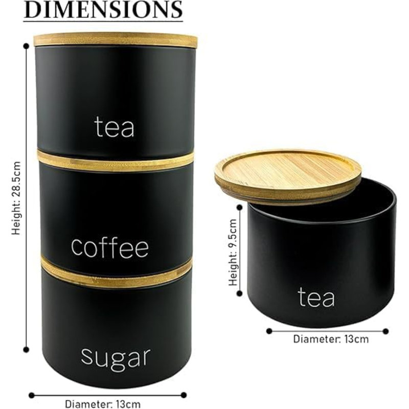 3PCS Round Tea Coffee Sugar Storage Set Airtight Kitchen Canister Jars Pots