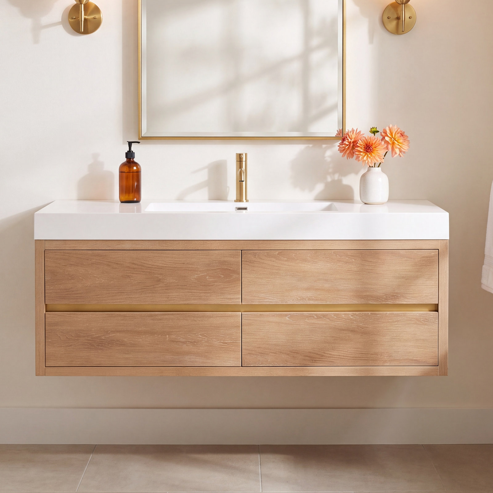 Vali 59.8'' Single Bathroom Vanity, North American Oak Finish, White