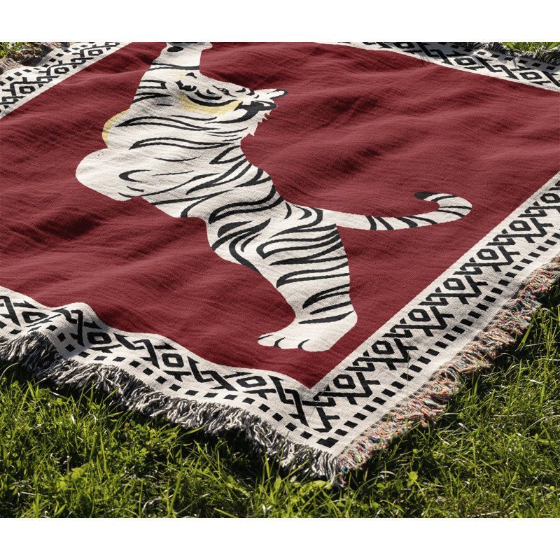Jeté de lit Kat Tiger, L 70 po x l 50 po, Rouge, blanc cassé