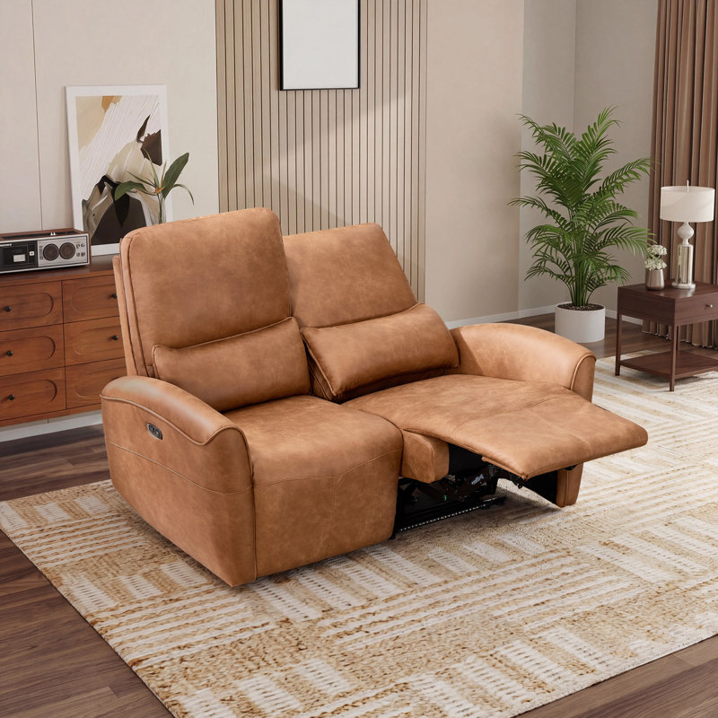 Causeuse inclinable électrique en microfibre de 56,6 po de largeur avec ports USB Type C et coussins lombaires, Brown