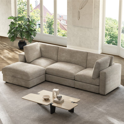 113'' Modular Sectional Sofa Couch With Storage Ottoman and Thick Cushions