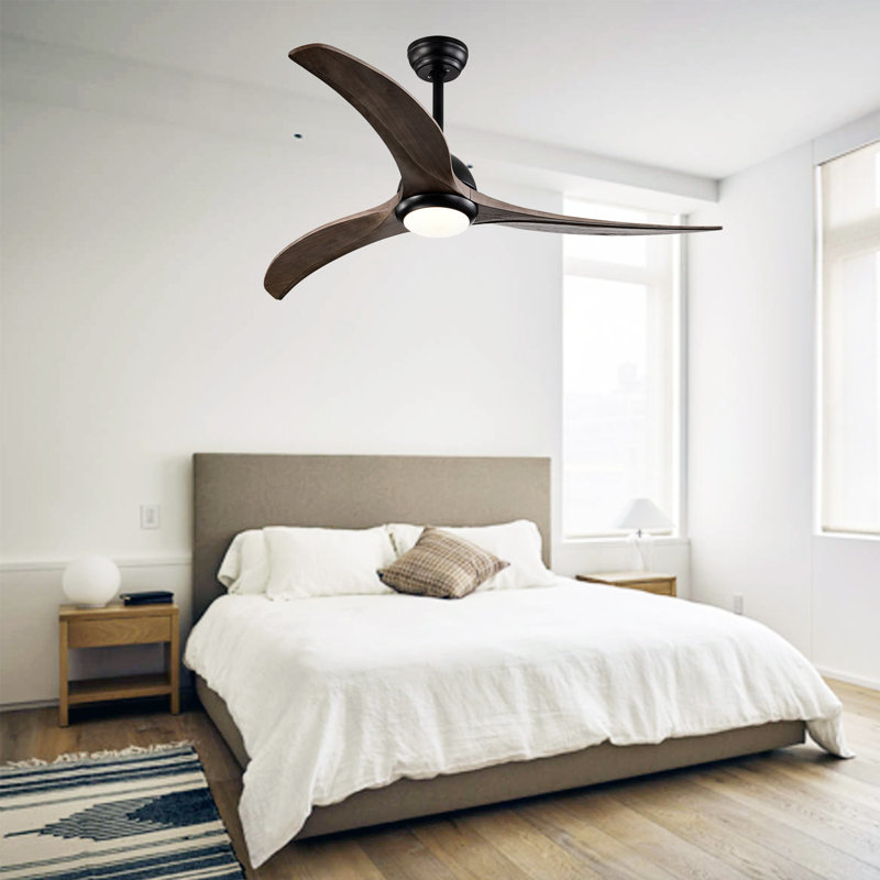 52" Solid Wood Blade Ceiling Fan with Light & Remote, 6 Speed, 3 Color, Reversible Motor, Matte Black with Dark Ebony Blades