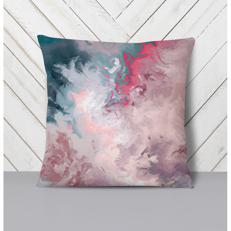 Throw Pillow With Insert, 20"H x 20"W, Blue/Pink Abstract 9