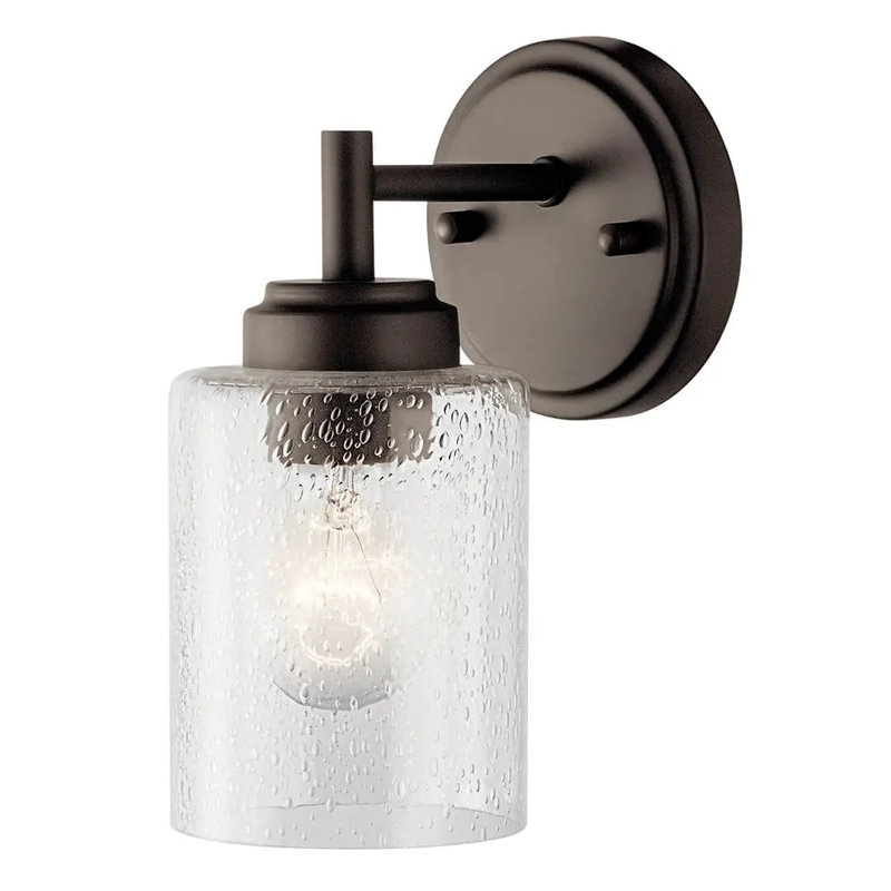 Applique murale de salle de bain Winslow Olde Bronze à une lumière avec abat-jour en verre bullé, Bronze vieilli