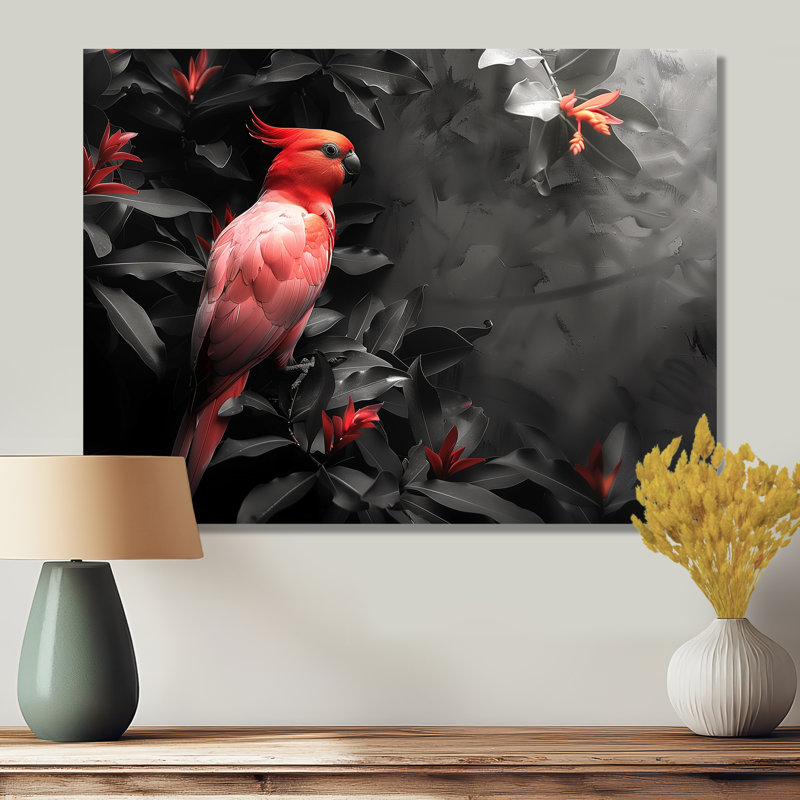 Oiseau rouge rouge et noir du jardin d'Eden - décoration murale oiseau, Métal métal, H 24 po x l 32 po x P 1 po