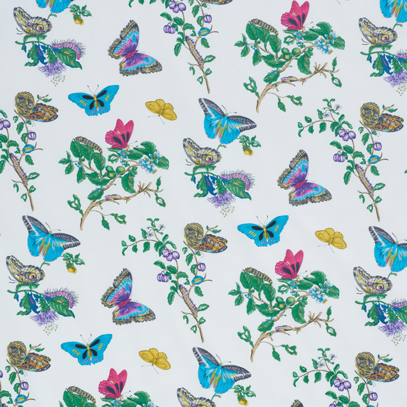 Baudin Butterfly Chintz Fabric, Turquoise