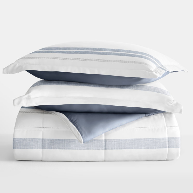 Contemporary Coastal Stripe Down-Alternative Lightweight Comforter Set, Stone, Queen Comforter + 2 Standard Shams