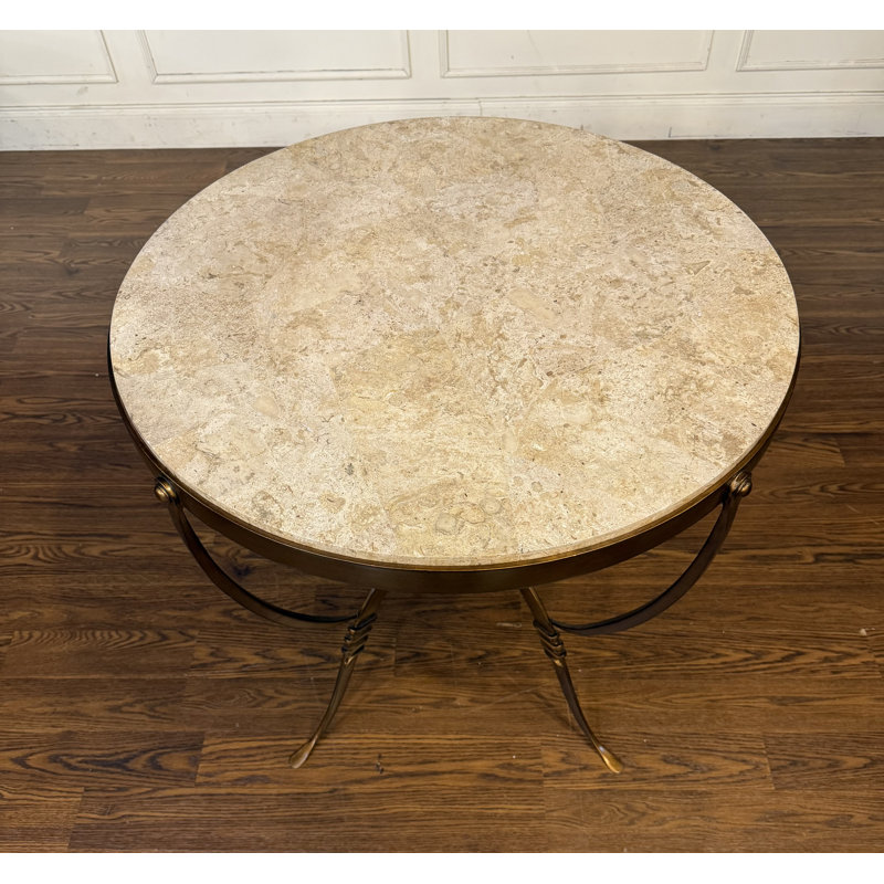 Table d'appoint ronde en fer forgé avec plateau en pierre 
