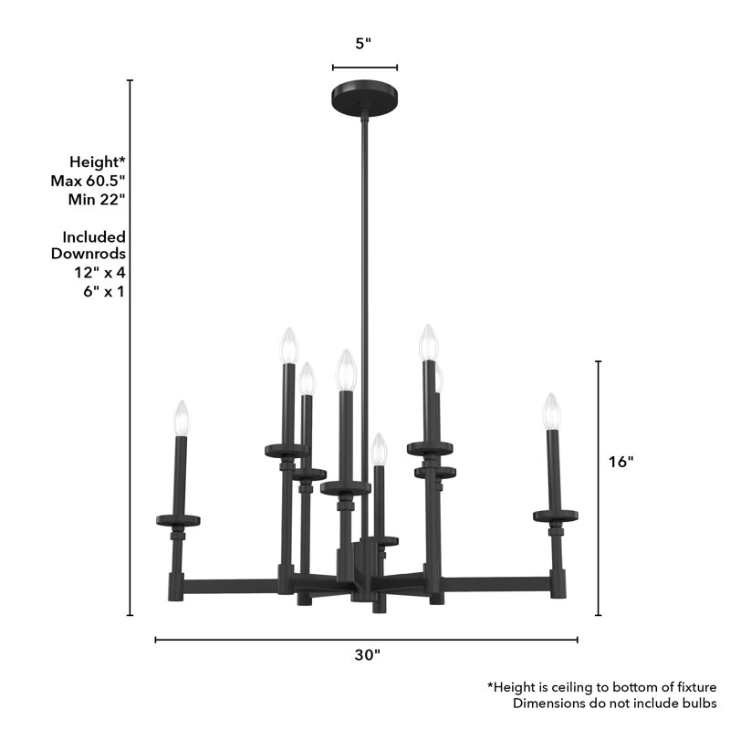 Briargrove 8 - Light Candle Style Classic / Traditional Chandelier, Matte Black