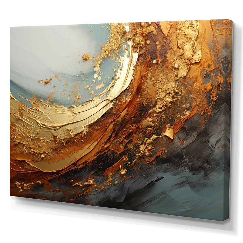 «Gold Teal», impression sur toile, spirales abstraites, H 16 po x l 32 po x P 1 po, Toile tendue