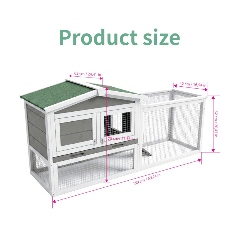 Petite cage 60 po en bois gris à 2 étages pour petits lapins et cochons d'Inde avec plateau en grillage métallique amovible et résistant aux fuites