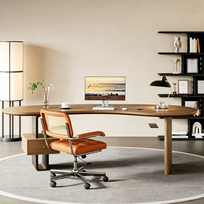 Bureau courbé en bois massif, bureau d'ordinateur minimaliste avec tiroir, table de travail longue et luxueuse pour petites salles d'étude