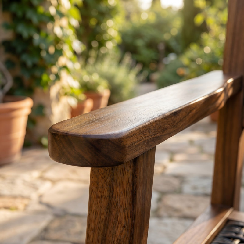 Ensemble 2 pièces de chaises berçantes de patio en bois d'acacia et en osier - Bascules d'extérieur brun foncé avec base berçante courbée, capacité de 400 lb - Chaises de jardin confortables pour la cour, le balcon ou la piscine