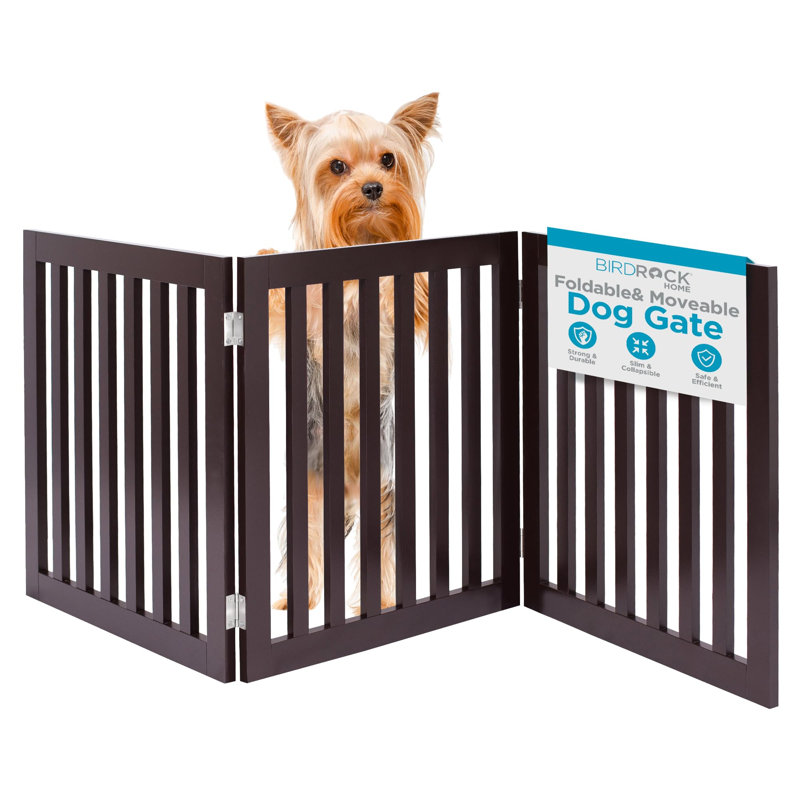 BirdRock Home Dog Gate Indoor Freestanding Pet Barrier, Folding Wood Dog Fence, Extra Wide Doorway Puppy Gate, Indoor Animal Privacy Panel, Wooden Cat Fence - 3 Panel - 24", Espresso