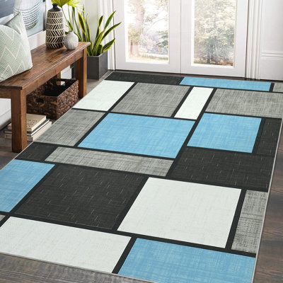 Tapis festonné moderne à carreaux lavables pour salon, tapis de sol contemporain antidérapant, tapis décoratif à poils courts sans perte de poils pour chambre à coucher, chambre de bébé, cuisine