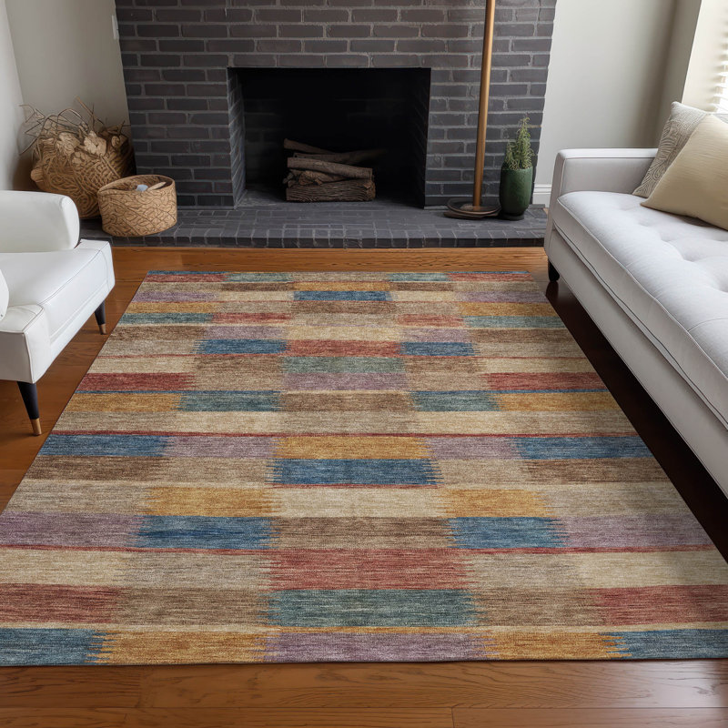 Tapis beige intérieur / extérieur lavable à la machine Claudian ACN1628, Rectangle 10 pi x 14 pi