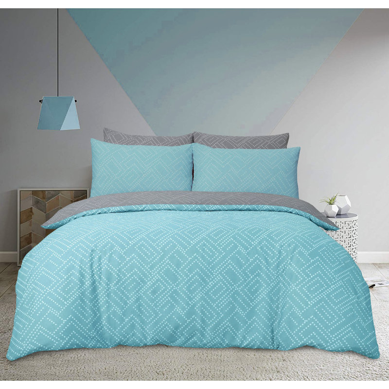 Shoup Polyester Geometric Shapes Duvet Cover Set with Pillowcases Included, King Duvet Cover + 2 Standard Pillowcases, Grey