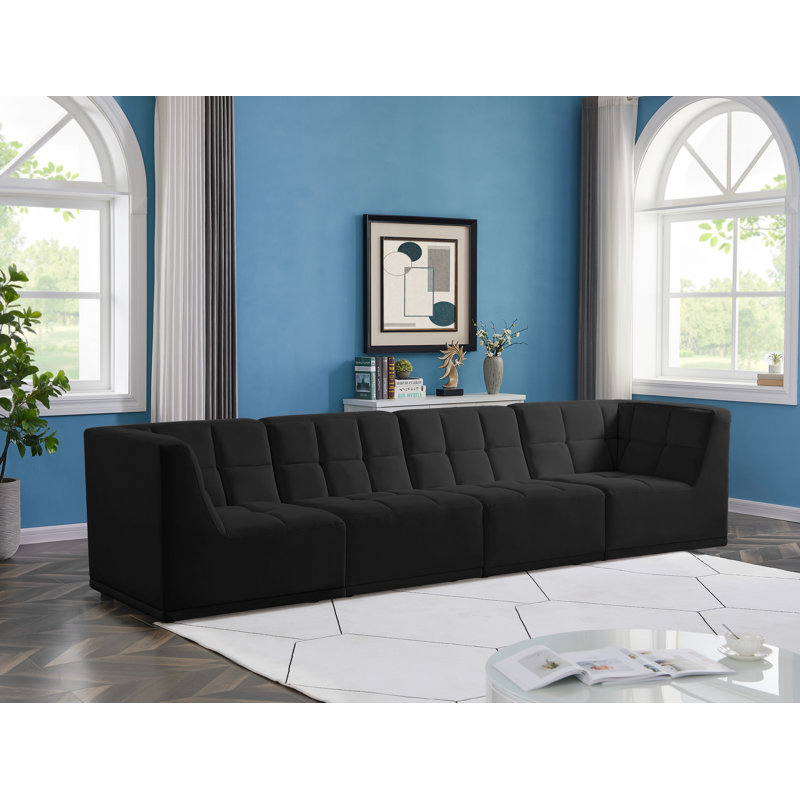 Canapé modulaire en velours 128 po Henar, Velours noir