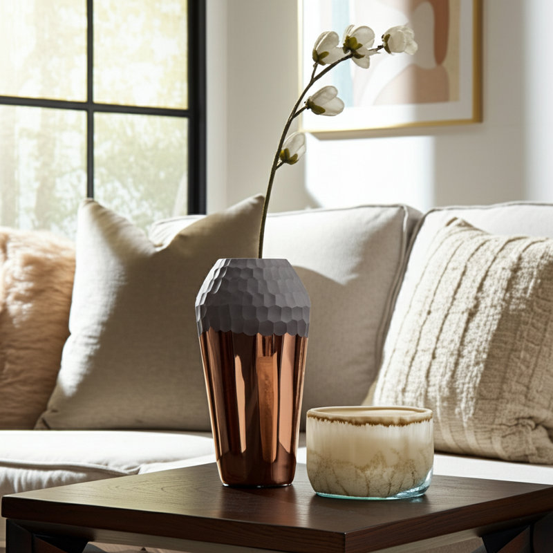 Glass Vase with Modern Glam Textured Design, Sculptural Accent, Sleek Contemporary Style, Geometric Detailing, Decorative Display Piece for Shelving or Tabletop Decor in Transitional Interiors