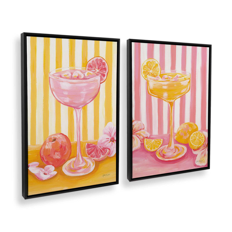 «Pink Drink Energy», ensemble de 2 impressions, 48 po x 32 po, Toile avec cadre, Noir satiné