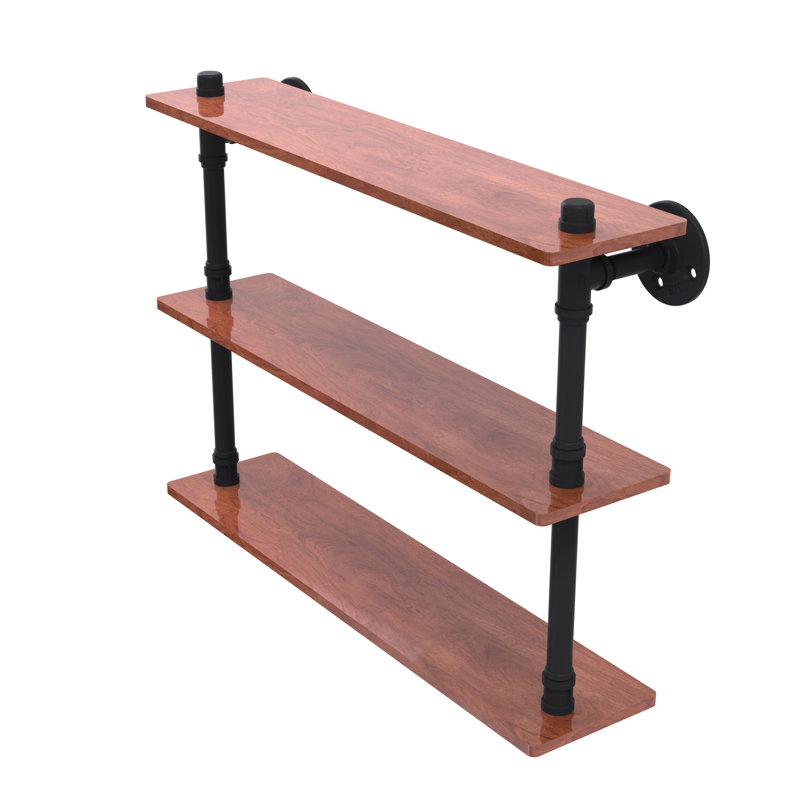 Bayer 3 Piece Walnut Industrial Pipe Shelves, Matte Black,  16.9" H x 22" W x 5.6" D