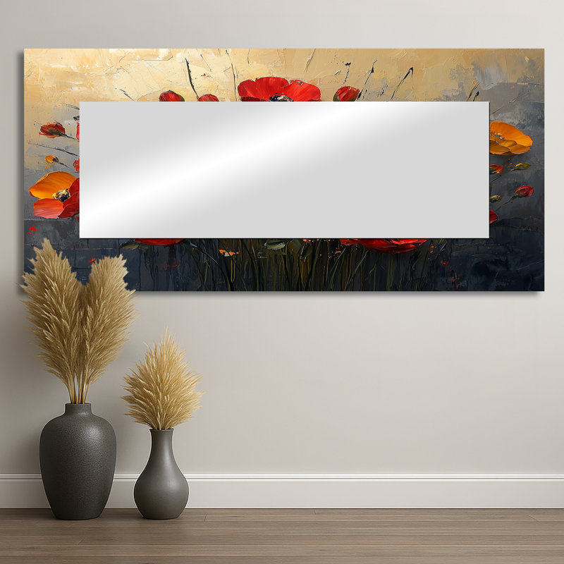 Coucher de soleil sur fond de rose dans le vent II - art mural miroir roses - imprimé sur métal, 28 po x 60 po