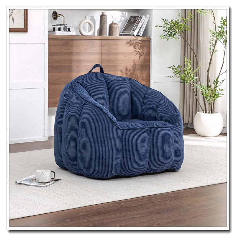 Grand fauteuil à billes en velours côtelé avec accoudoirs Comfy, Bleu très foncé