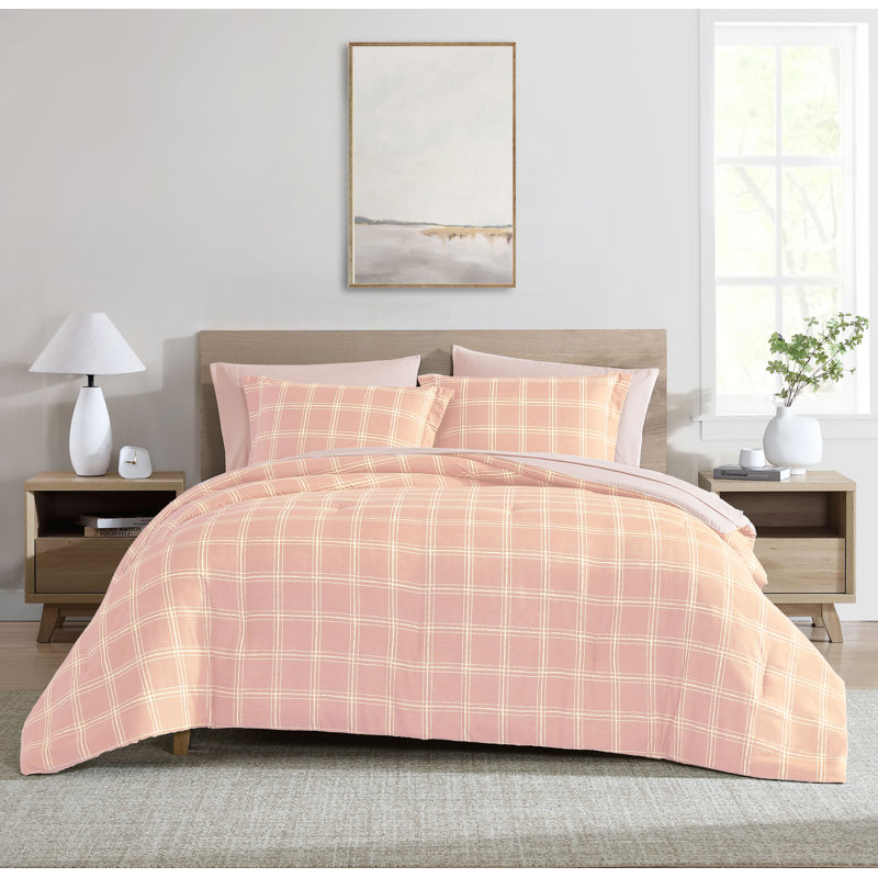 Swift Home Windowpane Plaid 7-Piece Reversible Microfiber Lightweight Bed-In-A-Bag Set, Pink