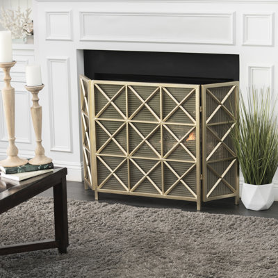 3 Fireplace Security Barrier - Iron, X , Rose Gold/Black/Gold, 30.26" H X 49.8" W 14" D Defense Partition Screen Iron 3, 30.26"X49.8"X14