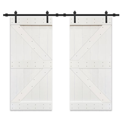 Porte de grange à panneau en Z apprêté avec panneaux et quincaillerie d'installation