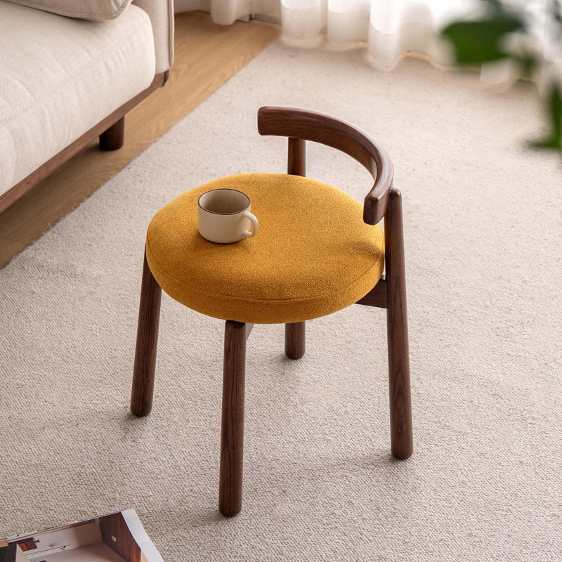 Tabouret de coiffeuse en bois massif MCM avec siège rembourré, pour chambre à coucher et vestiaire, Siège fixe, Noyer chêne