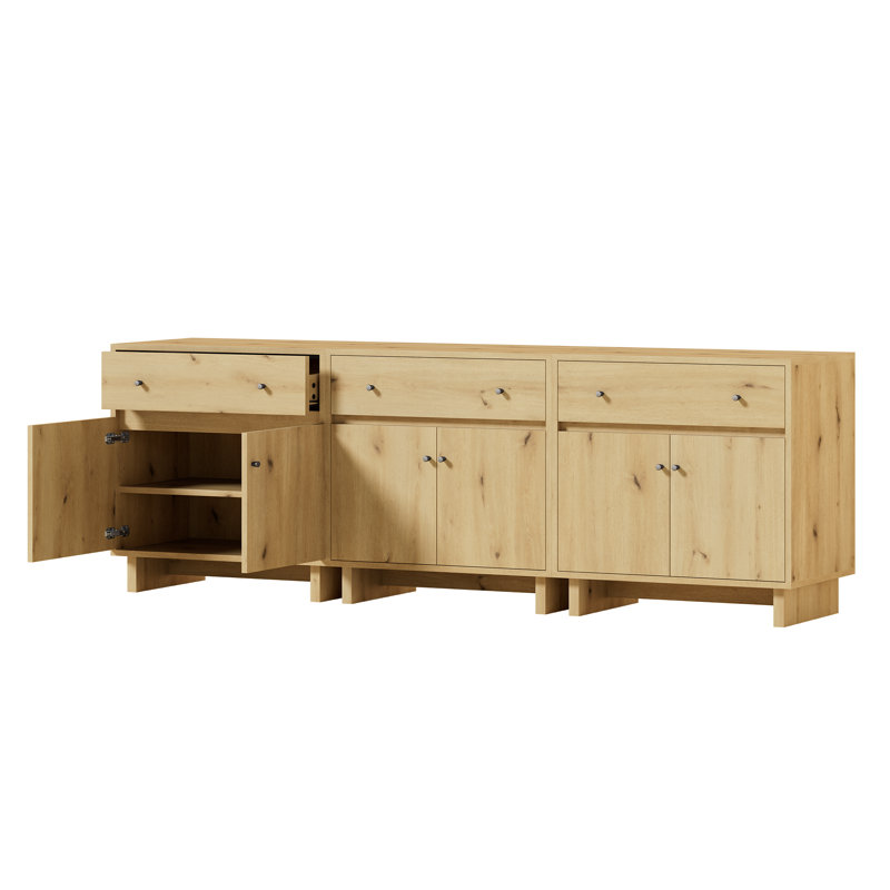 Ensemble de 3 meubles d'appoint Almaguer de 80 cm de large avec tiroir, 2 portes et tablette réglable, chêne naturel