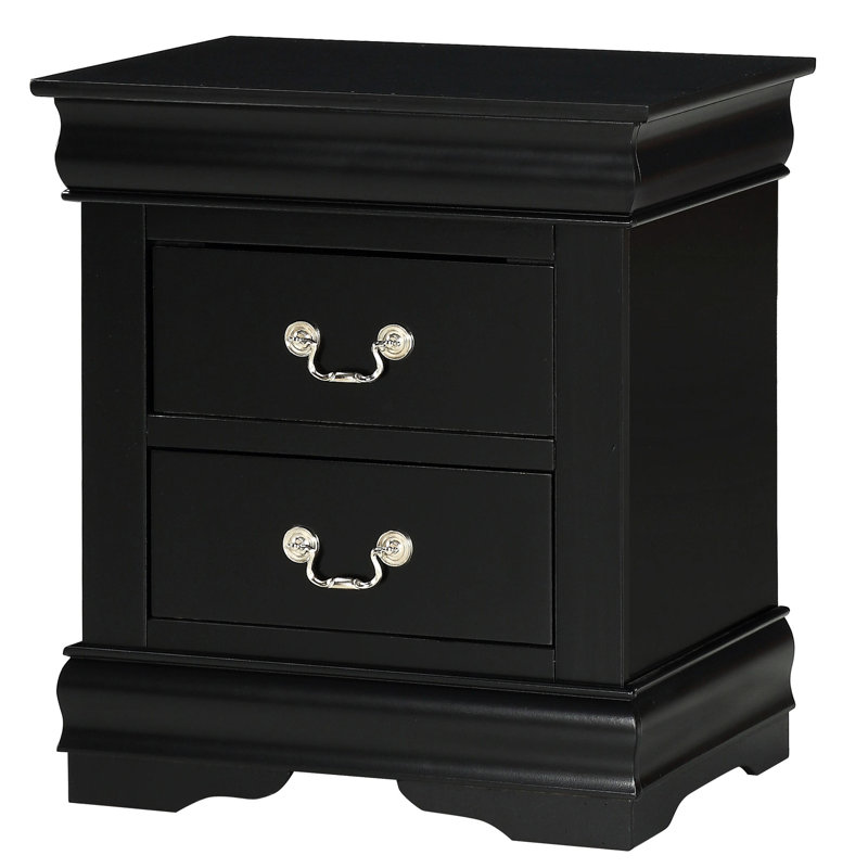 Table de chevet couleur riche en bois massif noir avec deux tiroirs, Noir