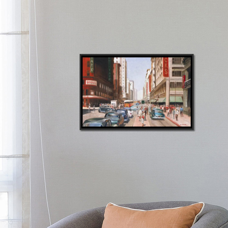 «Los Angeles II», affiche vintage sur toile, H 18 po x l 26 po x P 1,5 po, Toile avec cadre noir, Pas de tapis