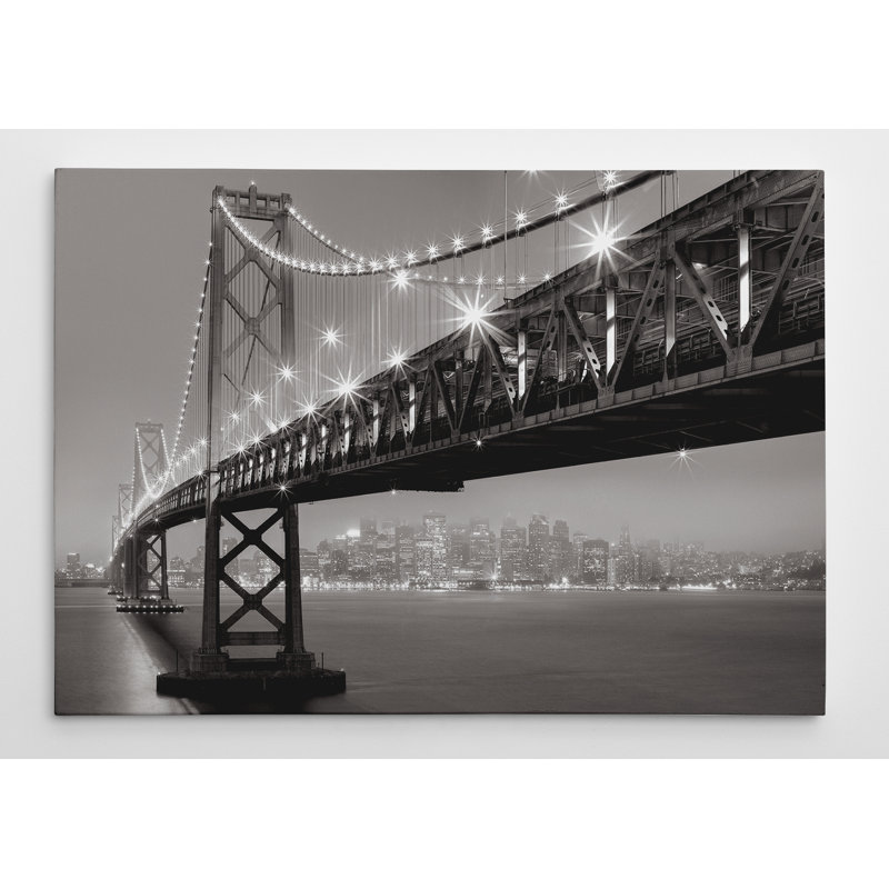 «Bay Bridge at Night» par Aaron Reed, reproduction de photo sur toile tendue, Cadre blanc