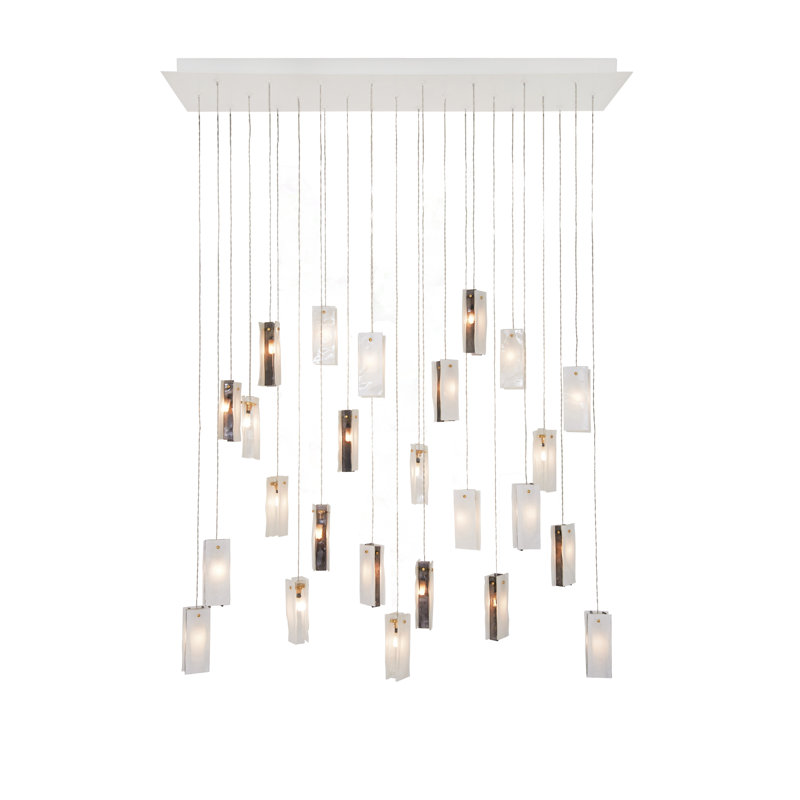 Luminaire suspendu en grappe de 25 lumières, Blanc / noir / transparent
