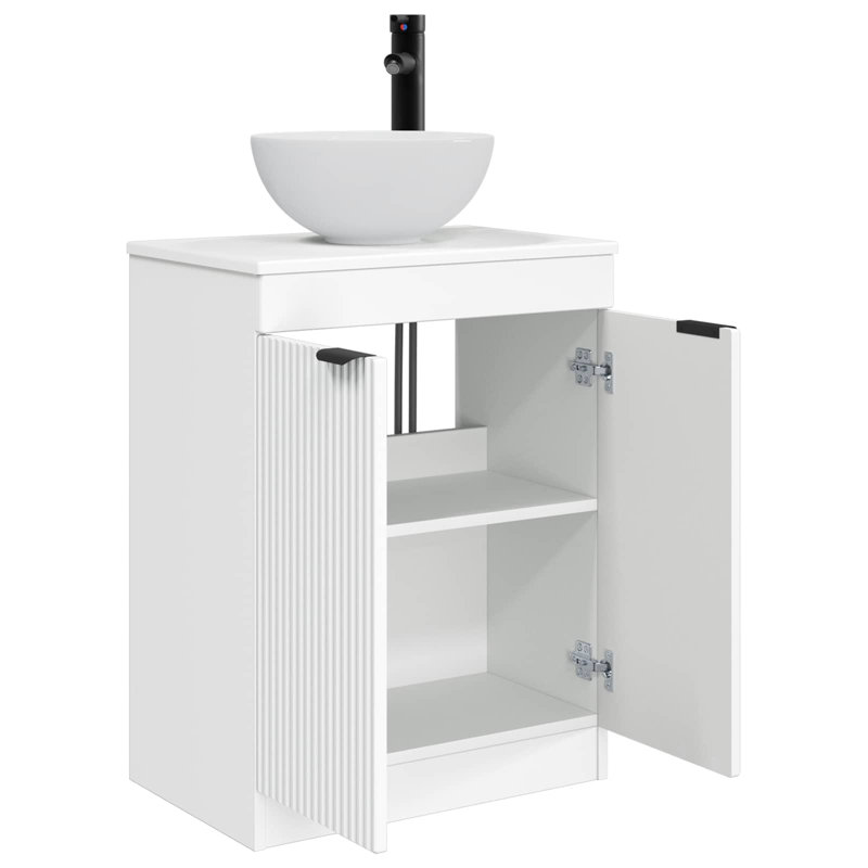 Single Bathroom Vanity with Ceramic Basin, White