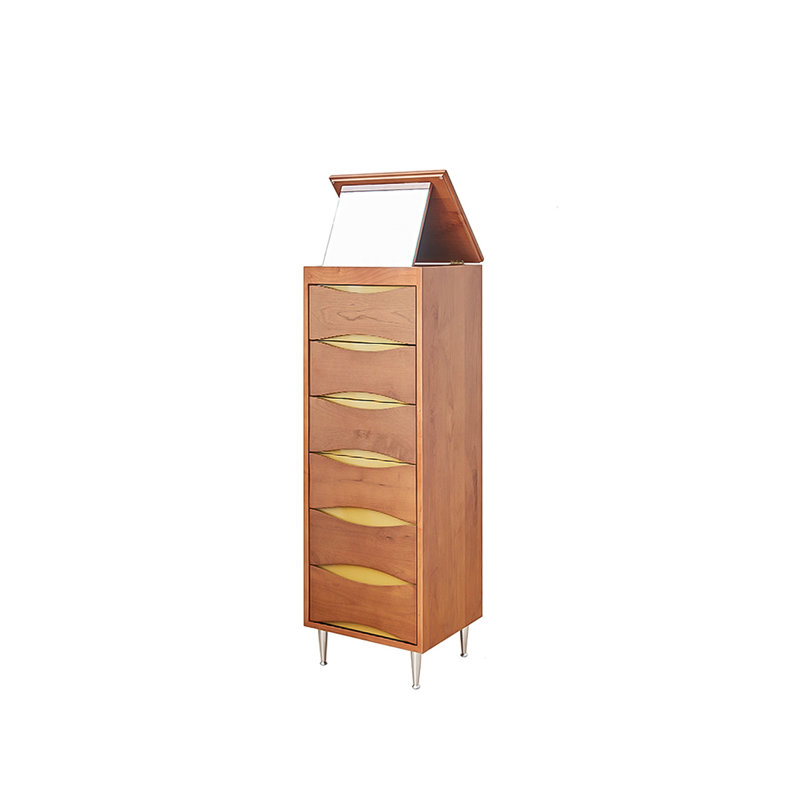 16.54"Retro brown-yellow solid wood storage cabinet with multiple compartments, Brown/Yellow