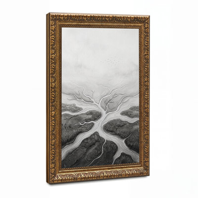 «Black and White River Delta with Birds», art mural sur toile