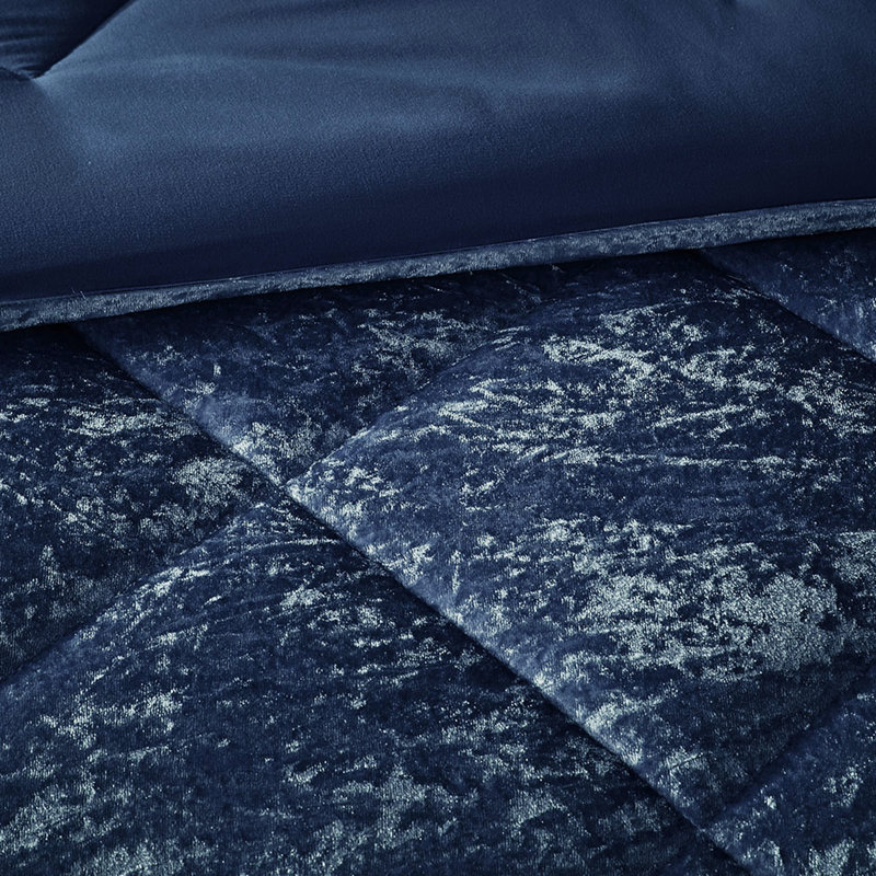 Couette en velours bleu marine pour lit double/queen, rembourrage, oreiller, infroissable - Linge de lit luxueux bleu marine, lavable à la machine