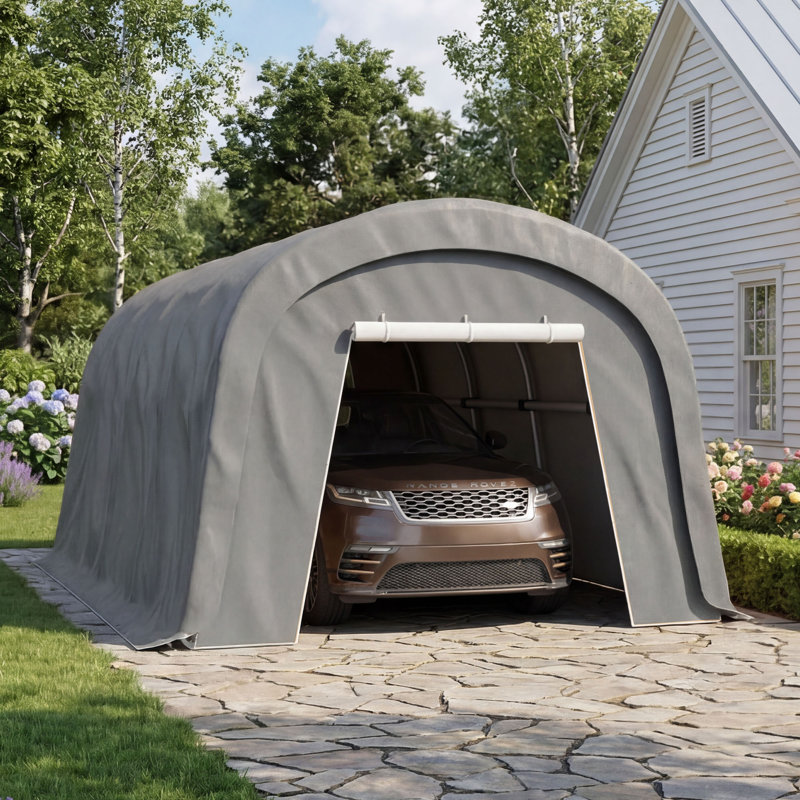 Heavy Duty Carport Portable Garage, Profondeur d'enfouissement du lampadaire de 10 pie, Dark Gray