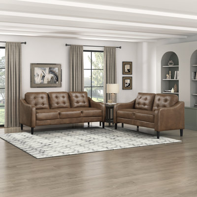 Ronnee 2pc Sofa Set, 2-Seat Loveseat and 3-Seat Sofa, Microfiber Upholstered Sofa Loveseat Set Button-Tufted Contoured Arms Solid Wood Frame -  Red Barrel Studio®, F61087515A7D4FB89DCBA6192BA5FCA9