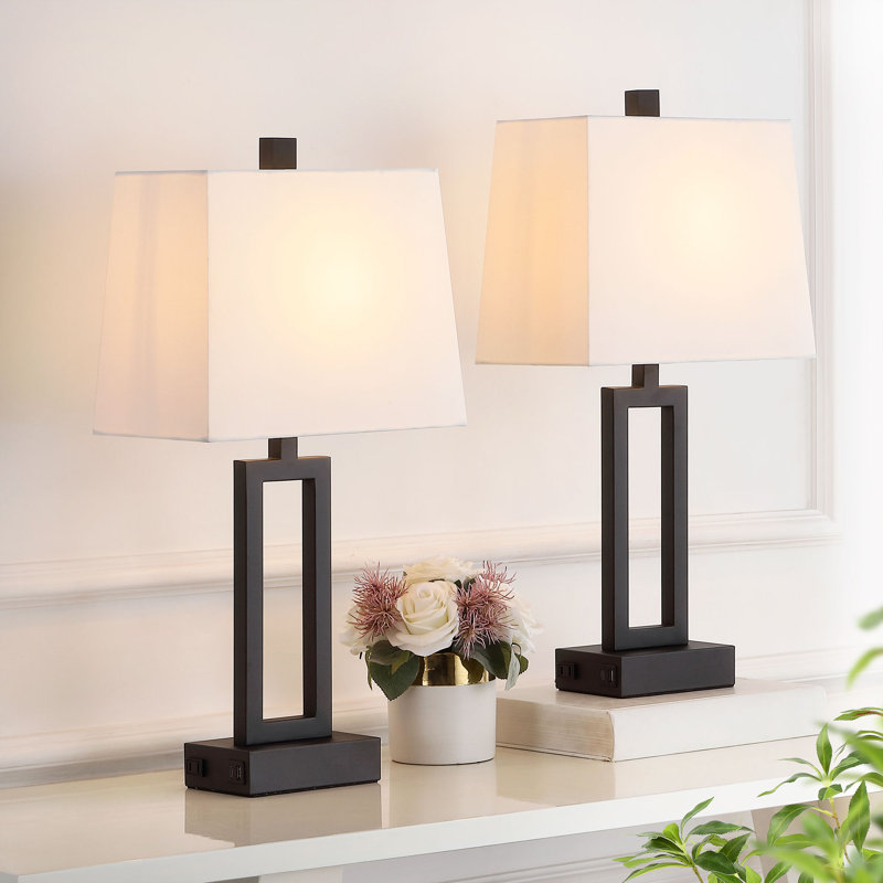 Belpre 23.5" Metal Table Lamp Set with USB, Type-C Ports, and Built-in Outlet