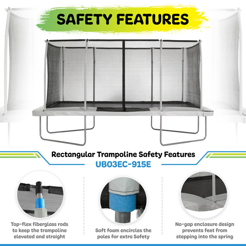Black Rectangular Trampoline with Enclosure, 9' x 15'