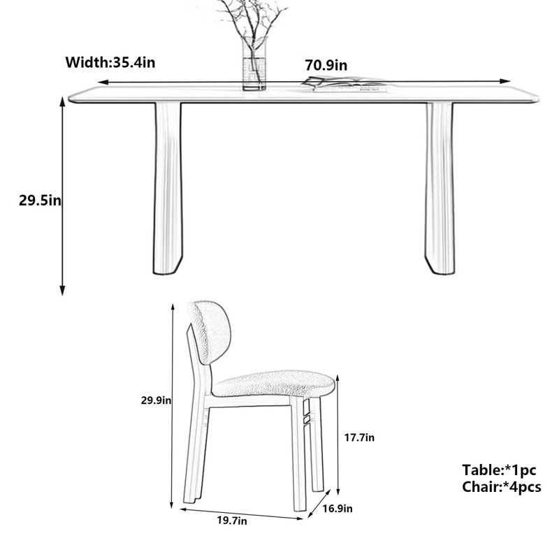 Matte Rock Slab Dining Table - Elegant & Sturdy, 29.5"H x 70.9"L x 35.4"W