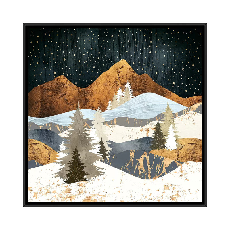 Étoiles d'hiver - reproduction d'impression, Aucun mat, H 18 po x l 18 po x 1,5 po, Toile avec cadre noir