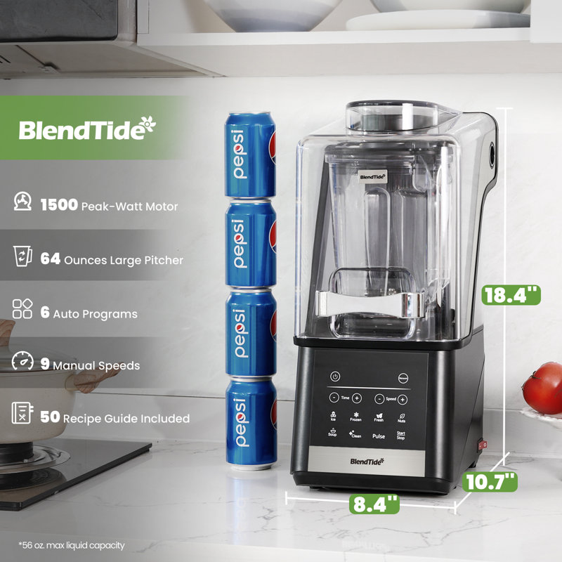 Mélangeur sous vide commercial avec écran silencieux - puissance de 1500 W, capacité de 64 oz, autonettoyant pour les boissons gazeuses et les boissons glacées
