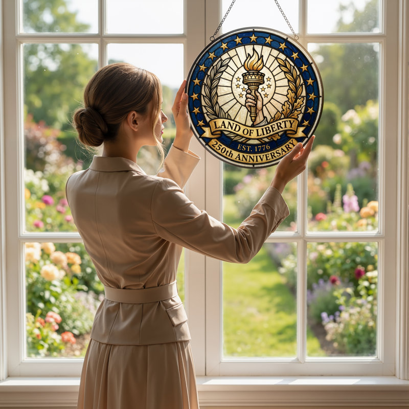 Panneau de fenêtre en verre pour décoration intérieure Liberty Torch USA 250th Anniversary ， 7,8H, H 7,8 po