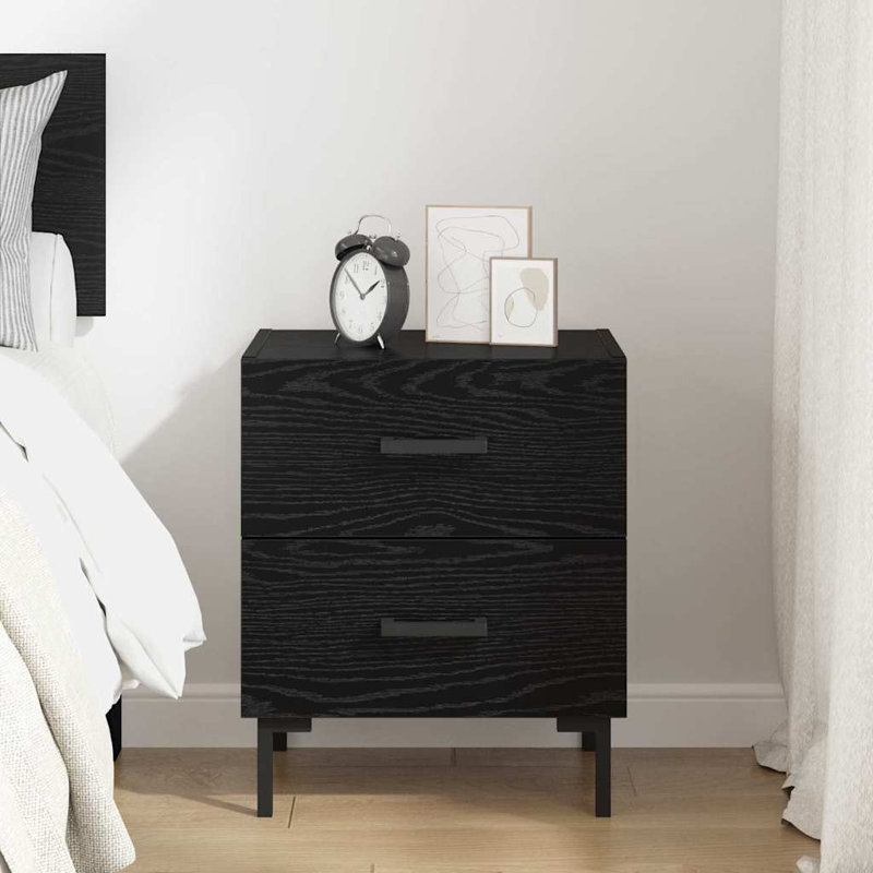 40cm W Manufactured Wood Bedside Table, Black Oak